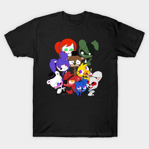 The Rocking World of Fazbear Ensemble Cast T-Shirt by 25UDraw